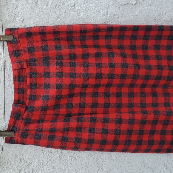 Vintage Red & Dark Gray Checked Buffalo Plaid Pencil Long Skirt - Picture 4 of 13